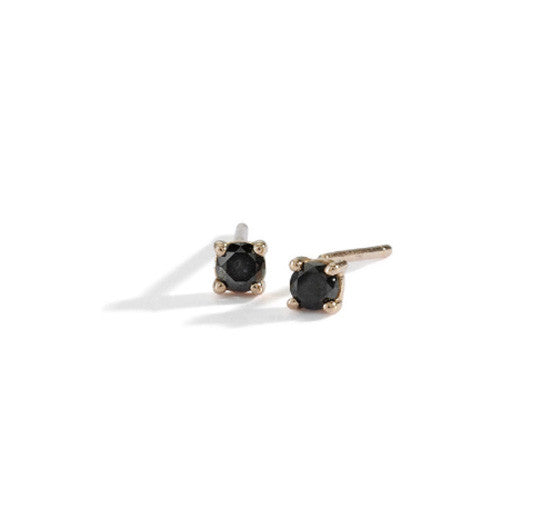 14k Black Diamond Huggie Hoop Earrings, Solid Gold Tiny Diamond 2nd Hole  Earring | eBay